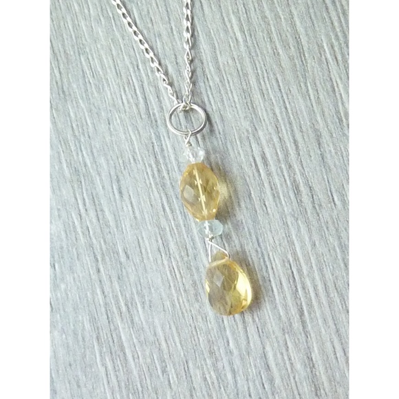 Citrine & Aquamarine Gemstone Drop Necklace - Picture 4 of 5